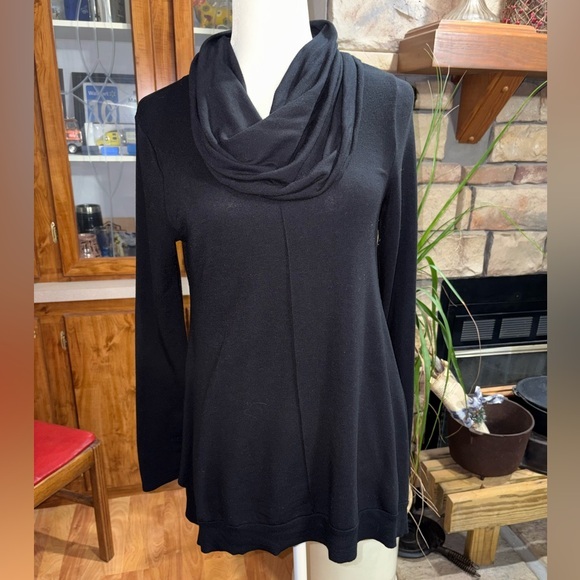 Cupio Tops - CUPIO SIZE MEDIUM BLACK ASYMMETRICAL COWL NECK LONG SLEEVE TUNIC LENGTH TOP